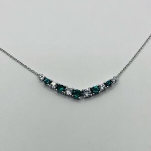 Lab Emerald and White Sapphire Silver Bar Necklace